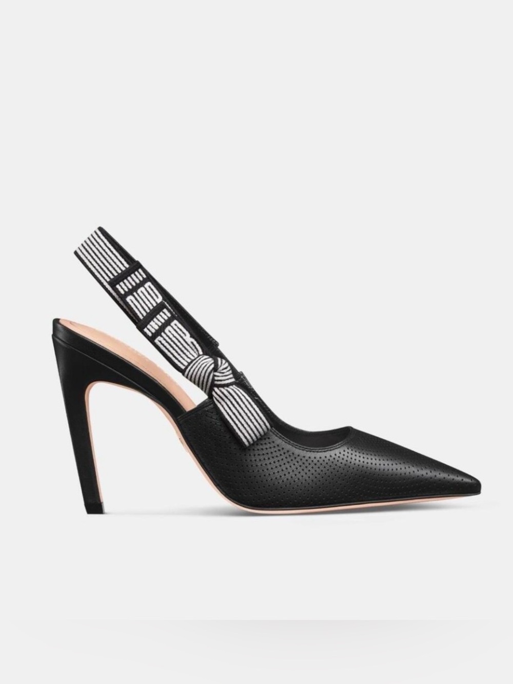 Christian Dior black leather toujours 100mm sling back pump white bow sz 38